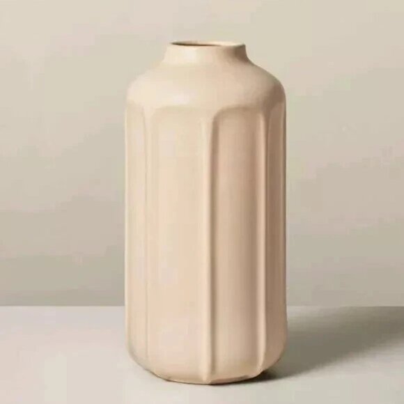 Lot of 2 - 13" Faceted Ceramic Vase Sunset Taupe - Hearth & Hand with Magnolia - Picture 9 of 11